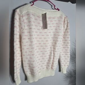 Orlon Mohair Vintage Knit Sweater Size Large Cream & Pink NWT